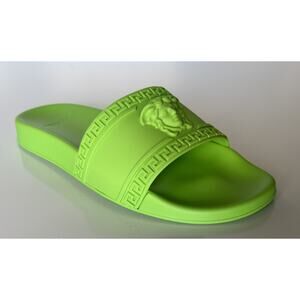NIB Versace Medusa Head Slides Sandals Neon Green 12 US (45 Euro) DSU5883 Italy